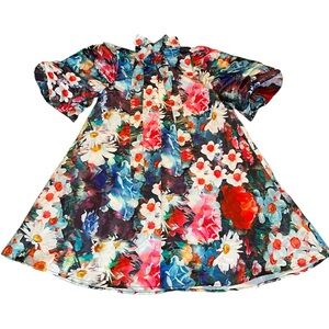 NWT StyleWE Floral Tie Neck Item#3493075 Pink, Blue Multi Color Dress Size Small